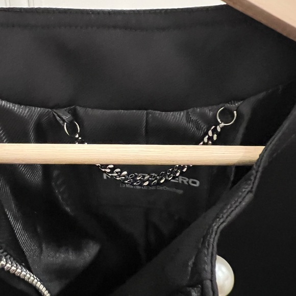 faux pearl embellished satin jersey bomber jacket black - Picture 6 of 7